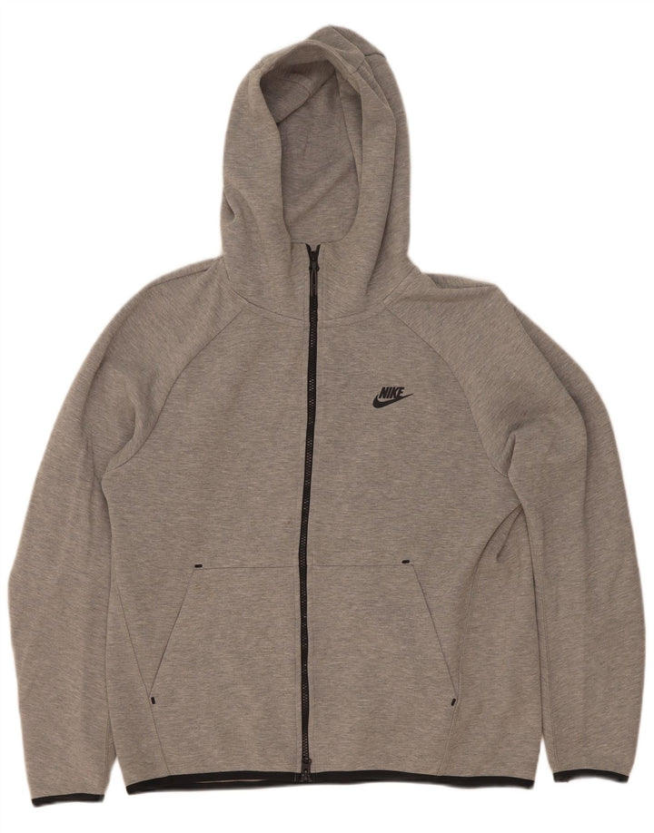 Felpa con cappuccio e zip Nike da uomo in cotone screziato grigio medio