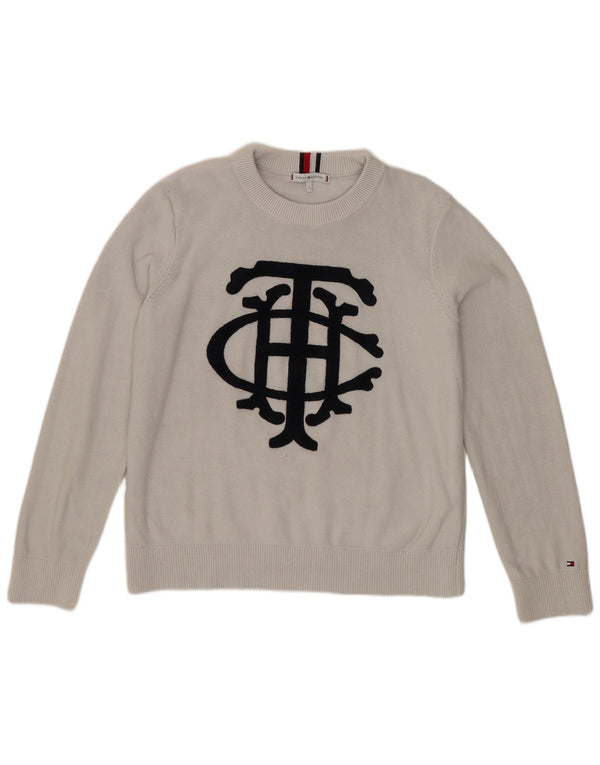 Maglione maglione girocollo con grafica da donna Tommy Hilfiger UK 16 grande bianco