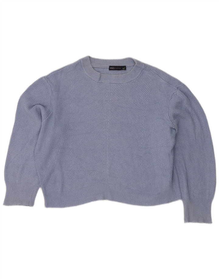 MARKS & SPENCER Maglione corto girocollo da donna UK 14 Blu medio