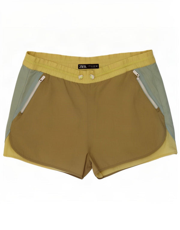 Pantaloncini sportivi Zara da donna UK 12 nylon color block medio kaki