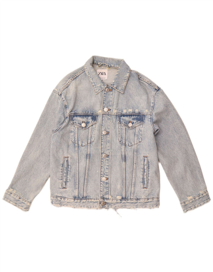 Giacca in denim invecchiato ZARA da uomo UK 38 cotone blu medio