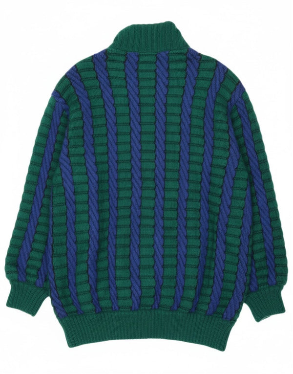 Maglione cardigan da donna vintage UK 18 XL Mohair a righe verdi