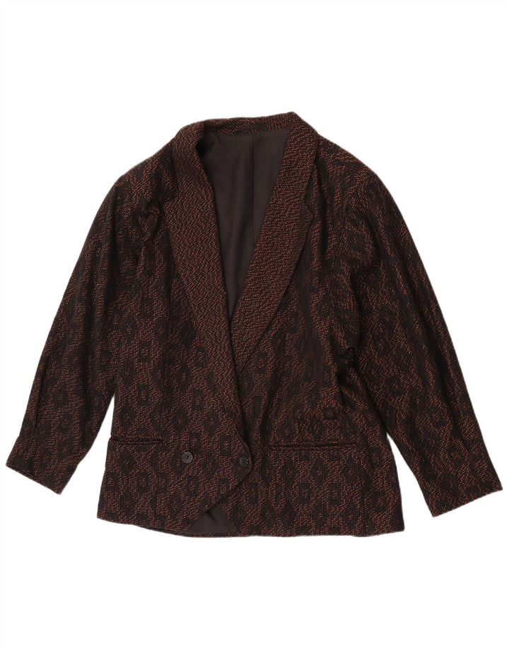 Giacca blazer doppiopetto vintage da donna UK 16 grande stampa animalier marrone