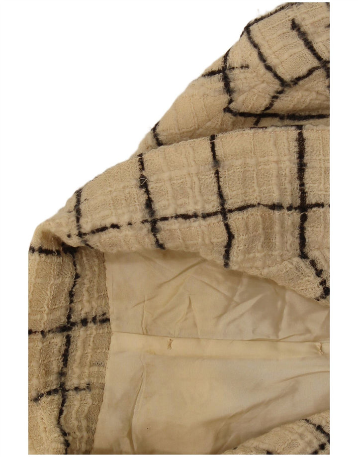 Giacca blazer vintage da donna a 4 bottoni UK 10 piccolo quadretto beige