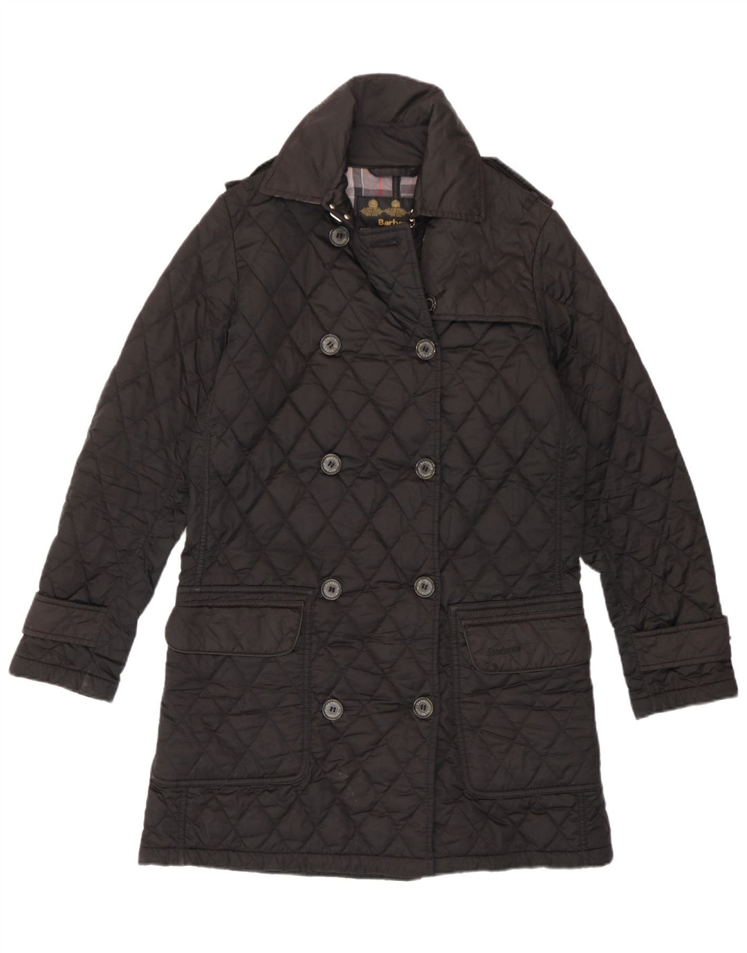 Barbour Cappotto doppio petto trapuntato militare da donna UK 10 piccolo nero