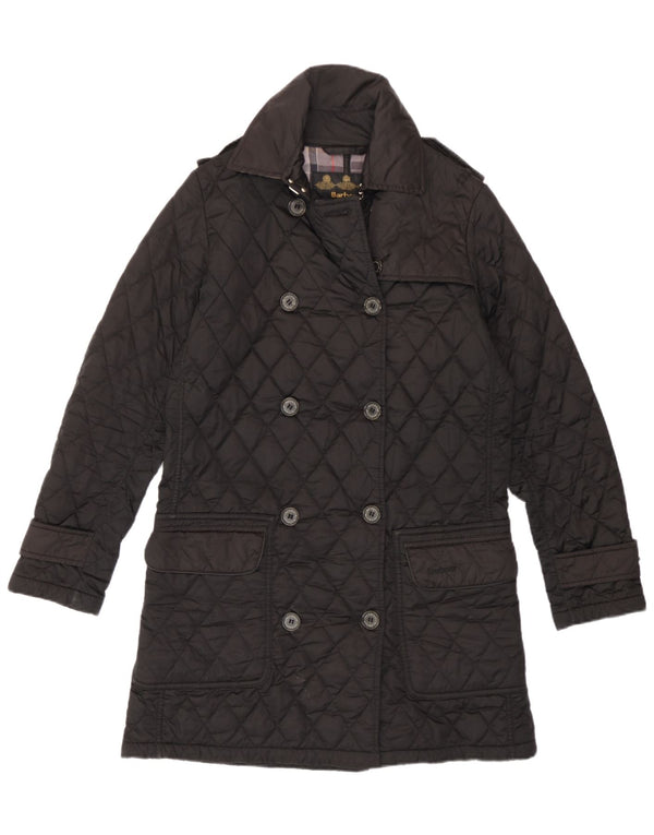 Barbour Cappotto doppio petto trapuntato militare da donna UK 10 piccolo nero