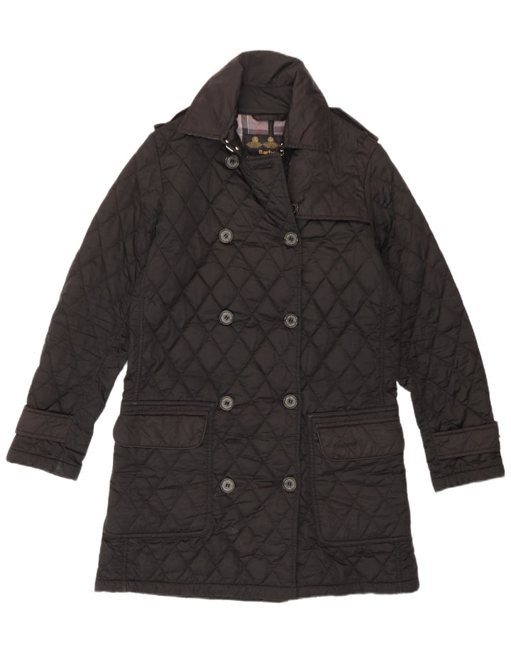 Barbour Cappotto doppio petto trapuntato militare da donna UK 10 piccolo nero