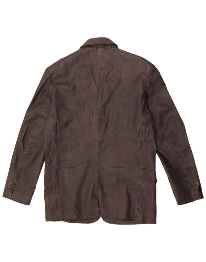 Giacca blazer in pelle vintage da uomo a 3 bottoni UK 38 in pelle nera media