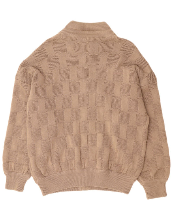 Maglione cardigan da uomo vintage grande poliacrilico geometrico beige
