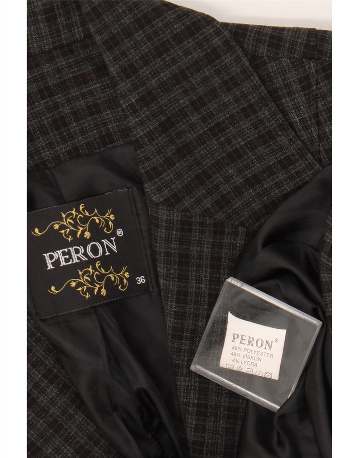 Giacca blazer vintage da donna a 1 bottone EU 36 piccolo poliestere a quadri grigio