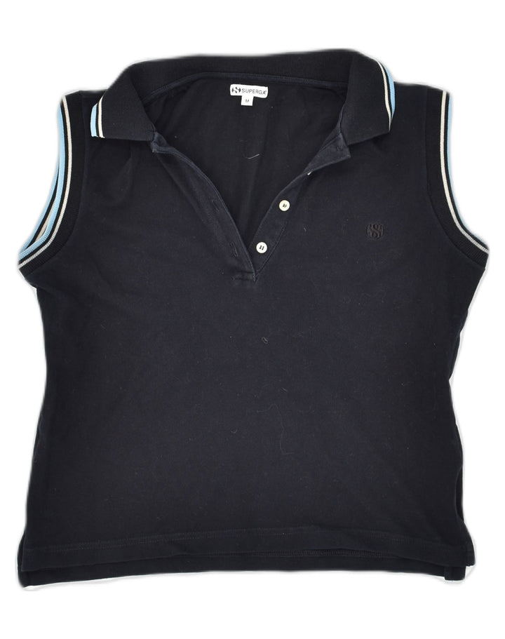 SUPERGA Womens Sleeveless Polo Shirt UK 12 Medium Black Cotton | Vintage Superga | Thrift | Second-Hand Superga | Used Clothing | Messina Hembry 