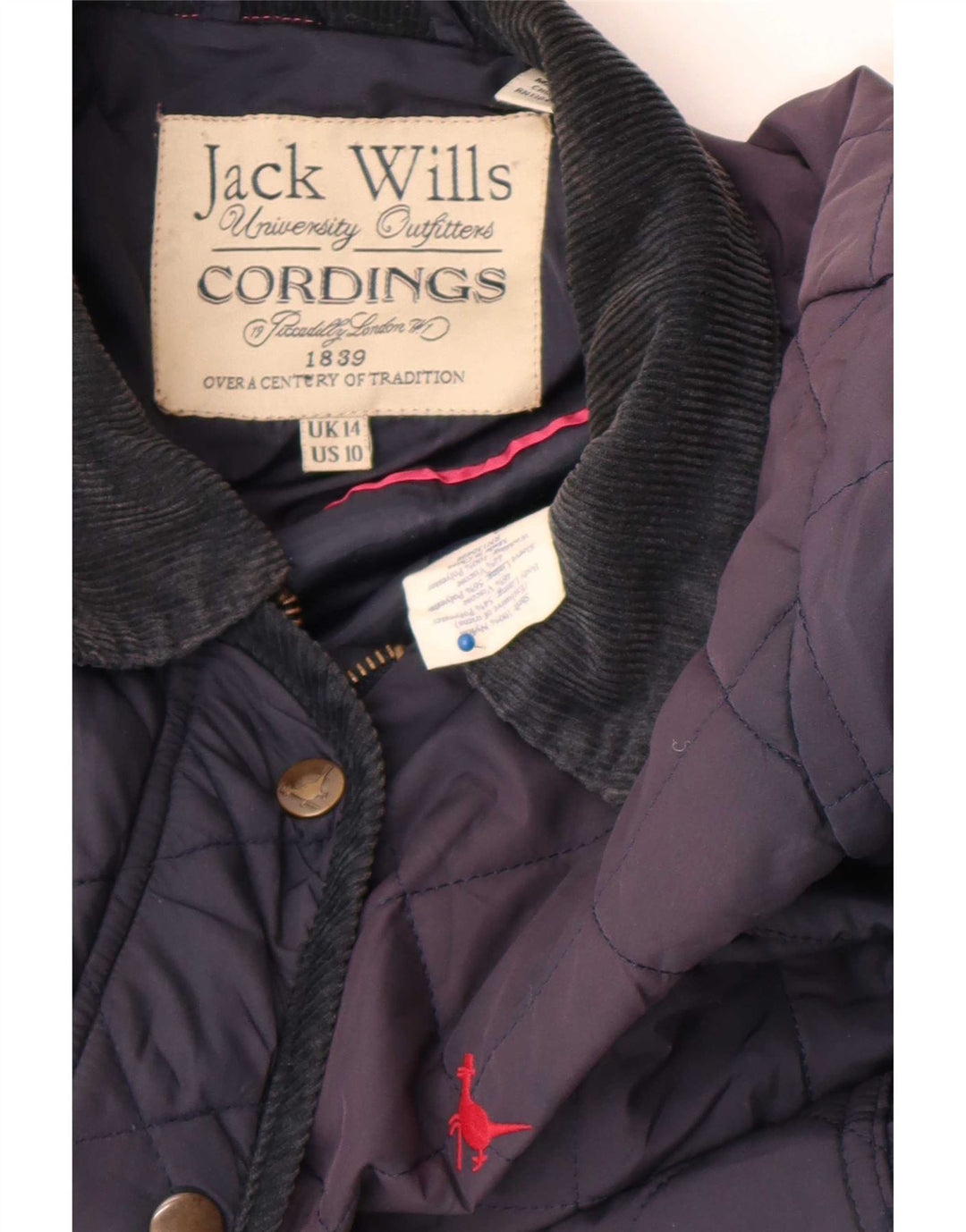 Giacca trapuntata da donna Jack Wills UK 14 grande nylon blu navy