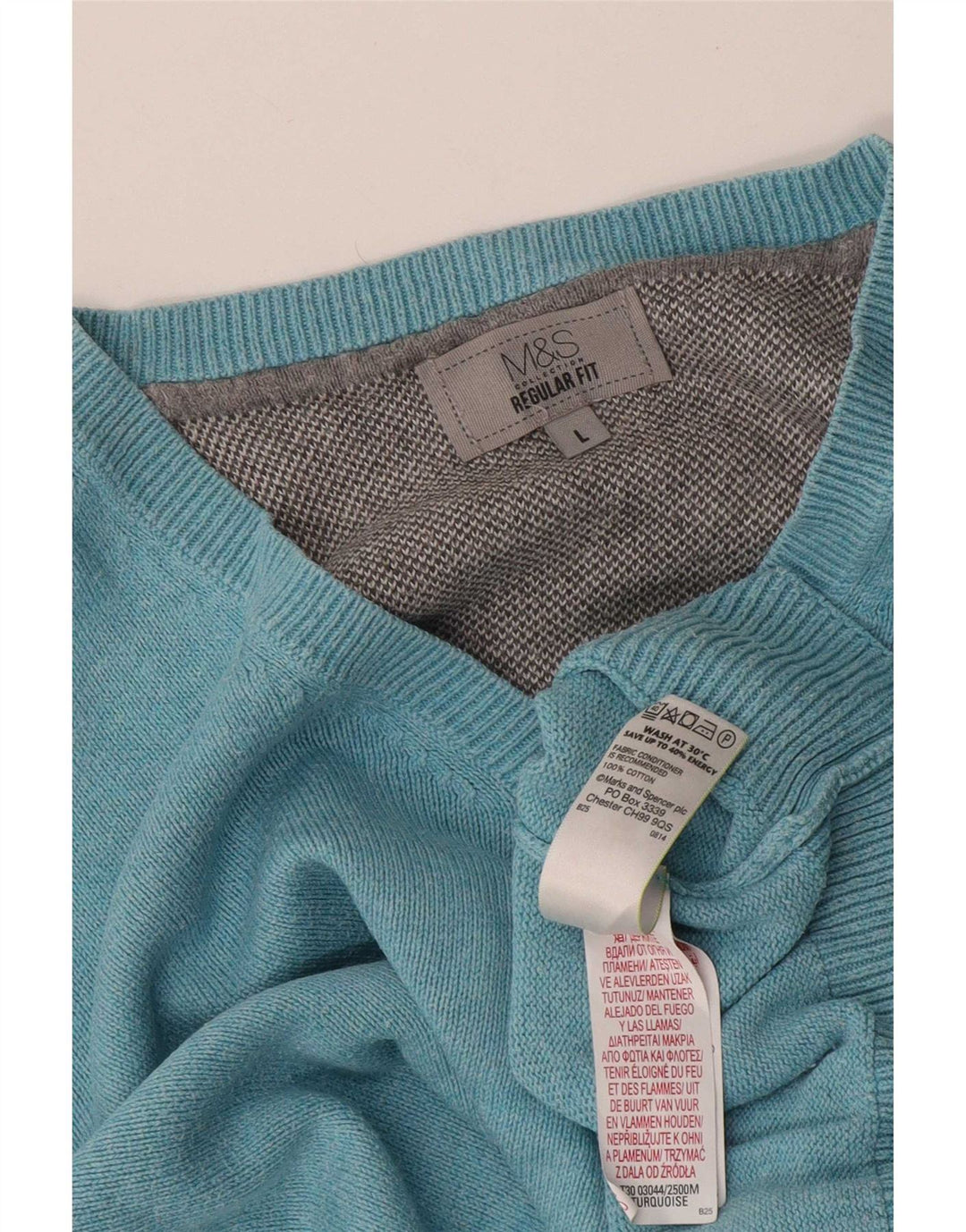 Maglione da uomo Marks & Spencer vestibilità regolare con scollo a V grande cotone blu