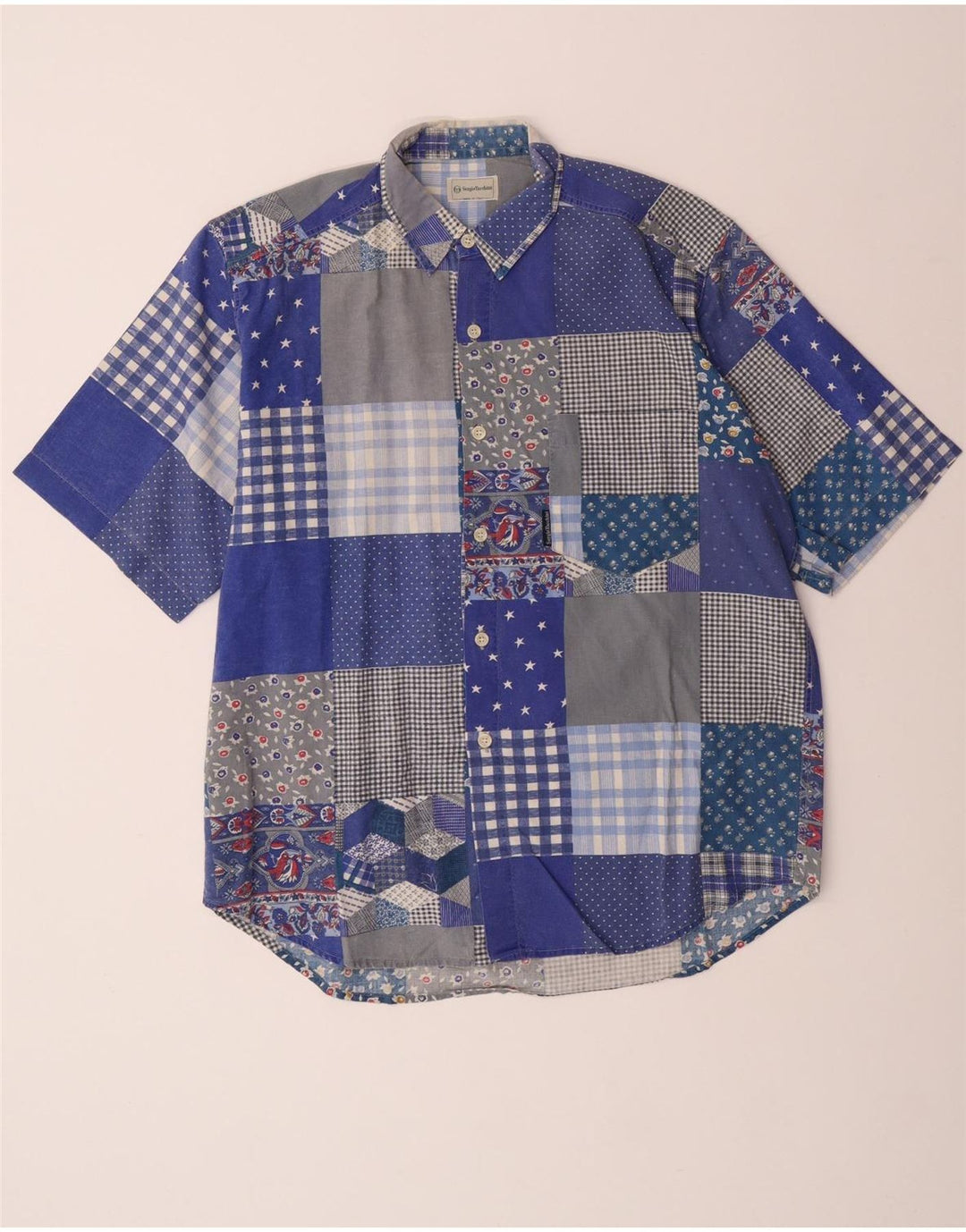 Camicia da uomo a maniche corte Sergio Tacchini grande patchwork blu