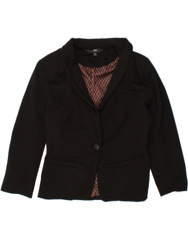MOSSIMO Womens 3/4 Sleeve 1 Button Blazer Jacket UK 12 Medium Black Vintage Mossimo and Second-Hand Mossimo from Messina Hembry 
