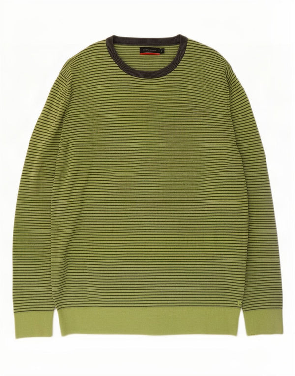 Pierre Cardin Maglione da uomo con scollo a barca Maglione grande cotone gessato verde