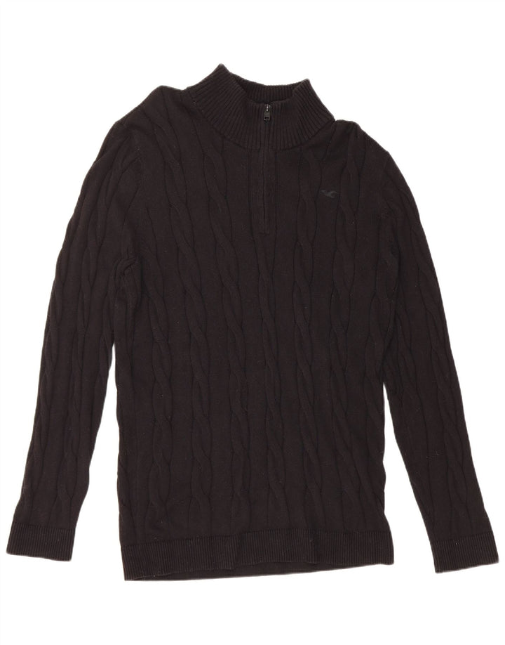 Maglione Hollister da uomo con zip e collo grande in cotone nero
