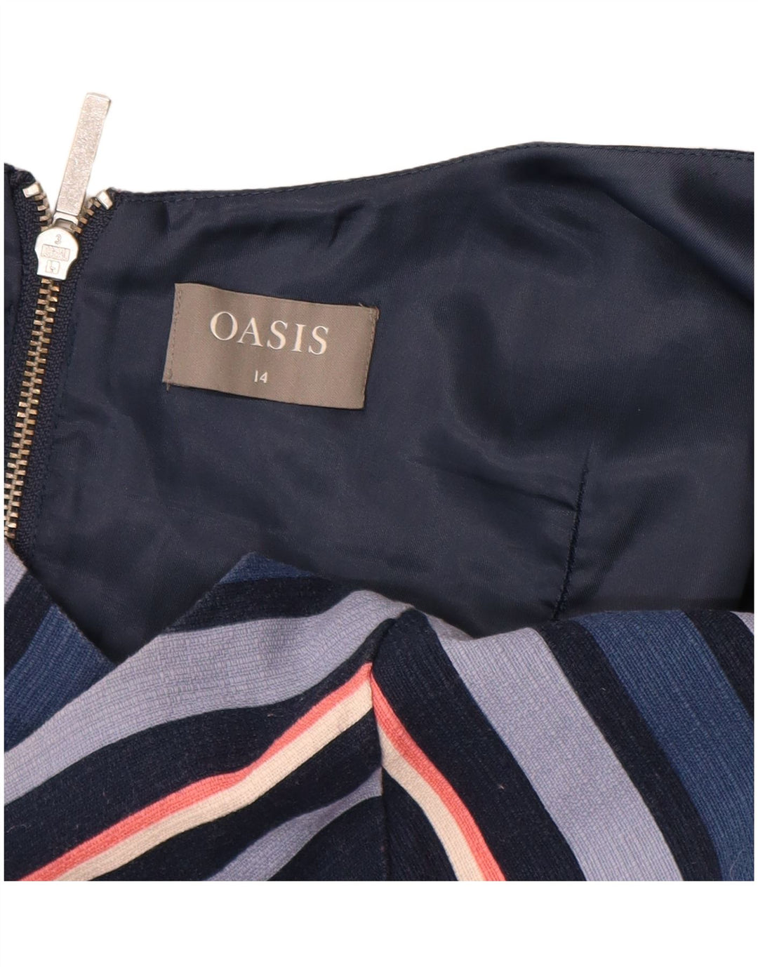 Abito a trapezio senza maniche da donna OASIS UK 14 Cotone a righe blu navy medio
