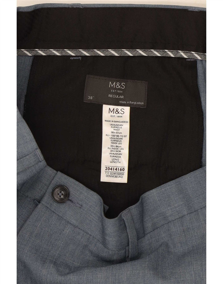 Pantaloni chino regolari da uomo Marks & Spencer W38 L33 poliestere blu