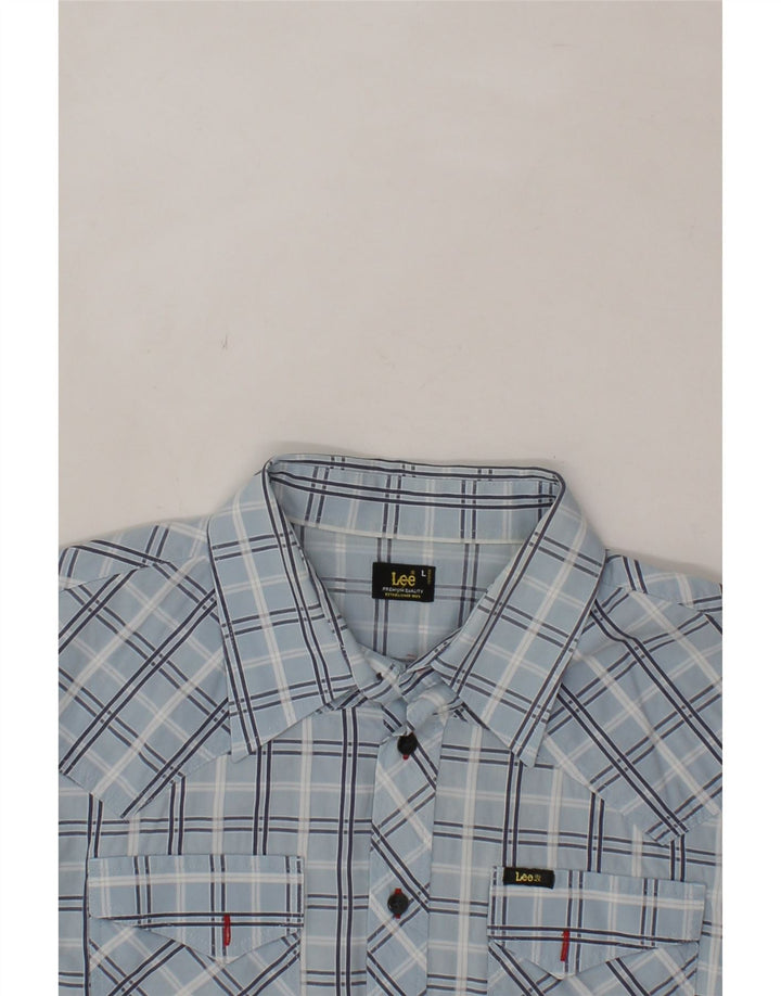 LEE Mens Short Sleeve Shirt Large Blue Check Cotton Vintage Lee and Second-Hand Lee from Messina Hembry 