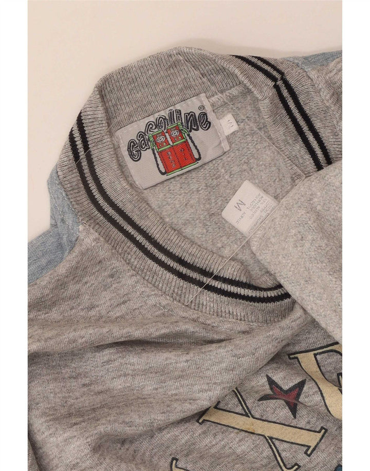 Felpa grafica da uomo vintage in cotone color block grigio medio