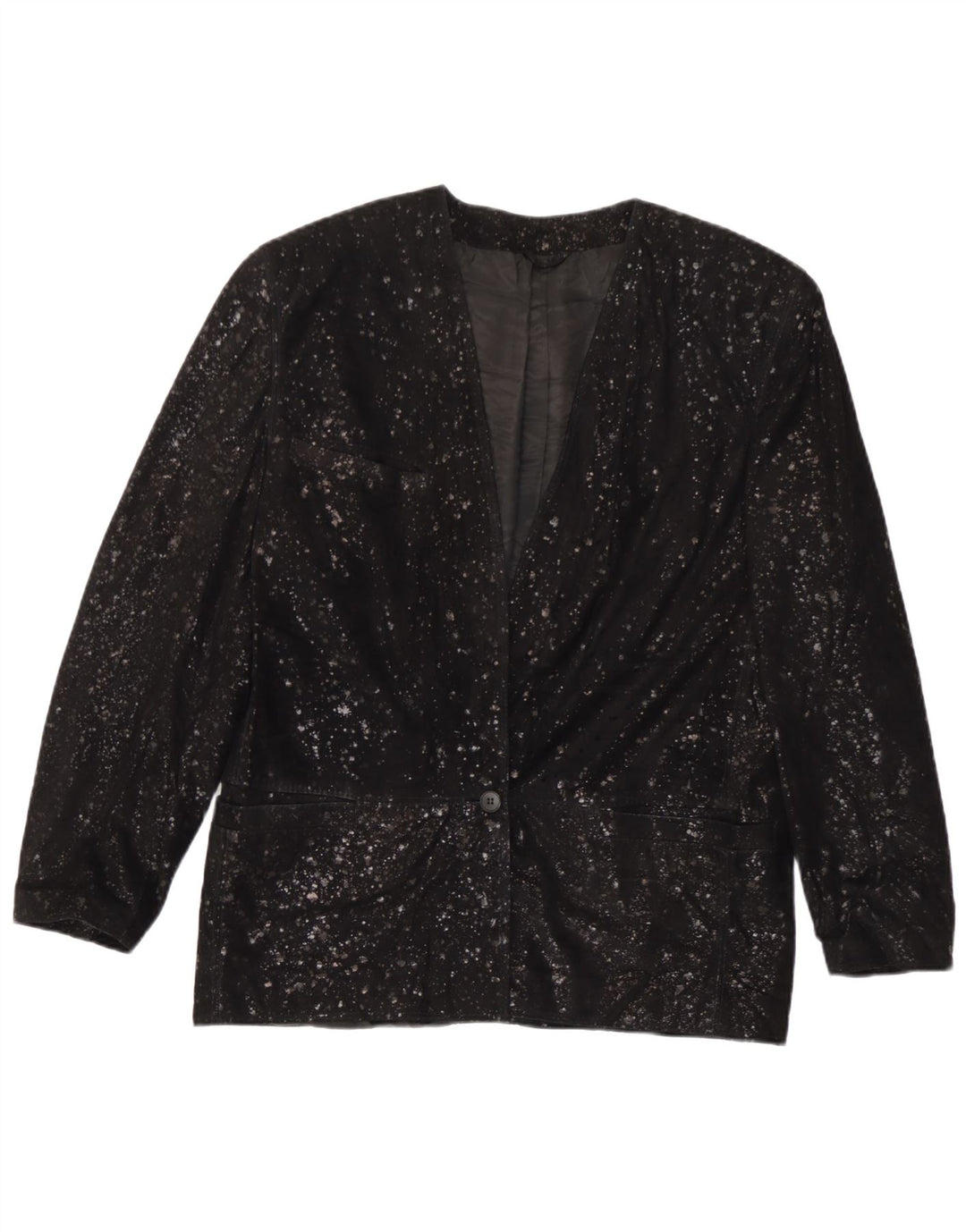 Giacca blazer da donna a 1 bottone in pelle scamosciata Carla Buti IT 42 media nera maculata