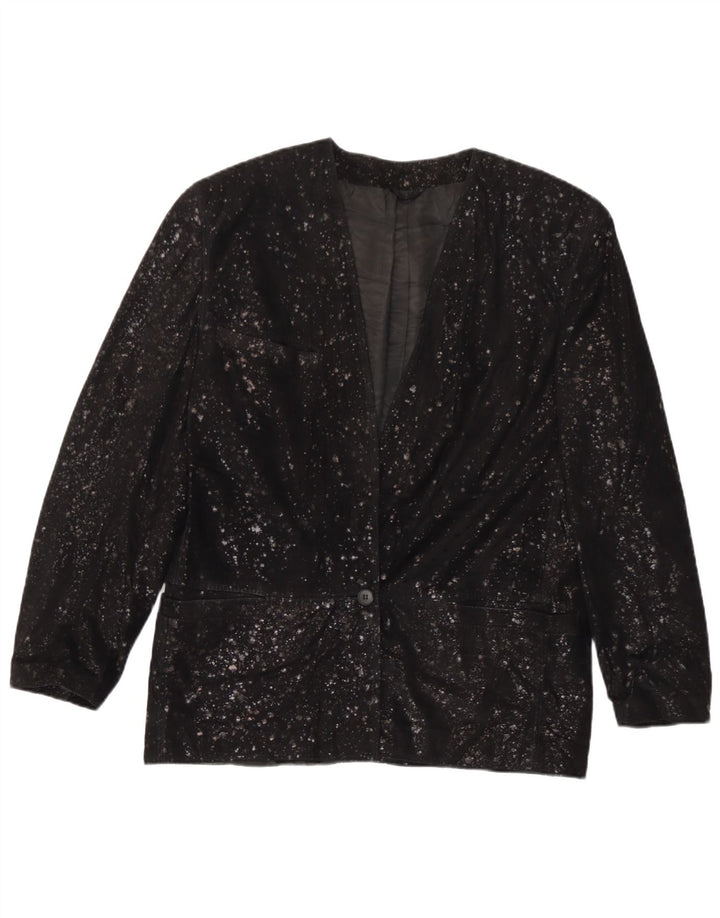 Giacca blazer da donna a 1 bottone in pelle scamosciata Carla Buti IT 42 media nera maculata