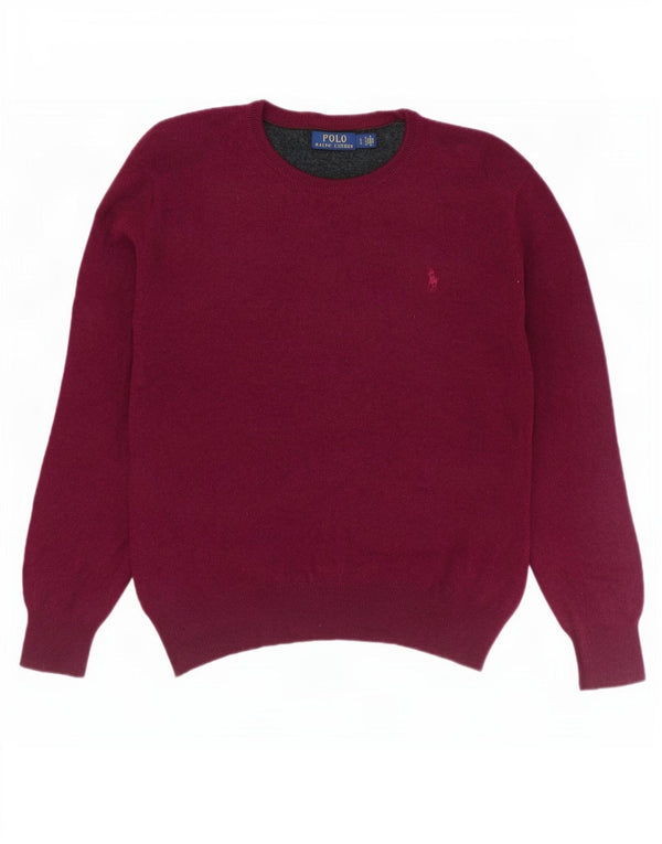 Polo Ralph Lauren Womens Crew Neck Jumper Sweater UK 14 Large Burgundy Wool