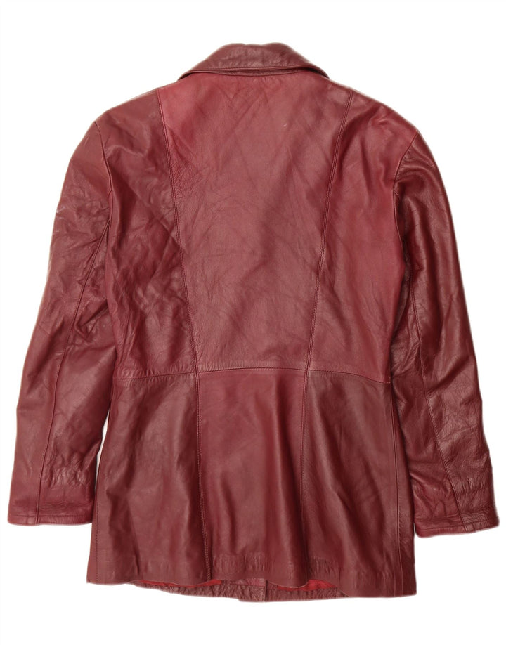 Giacca blazer in pelle vintage da donna a 4 bottoni UK 10 piccola bordeaux