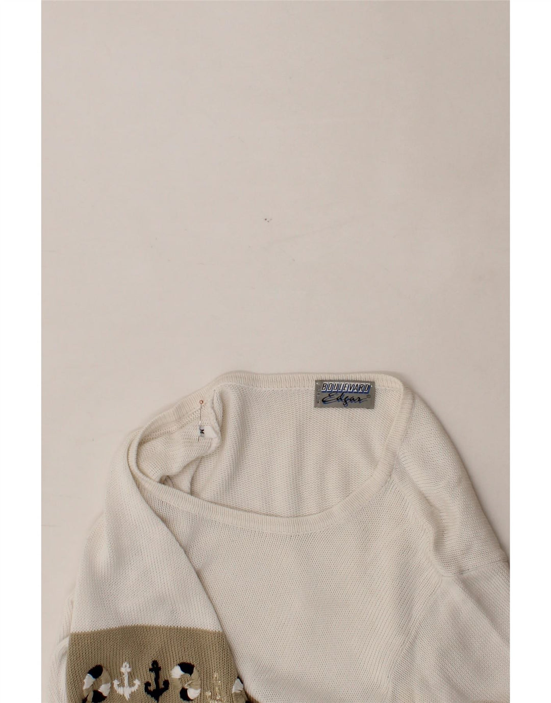 VINTAGE Womens Boat Neck Jumper Sweater UK 14 Medium White Nautical Vintage Vintage and Second-Hand Vintage from Messina Hembry 