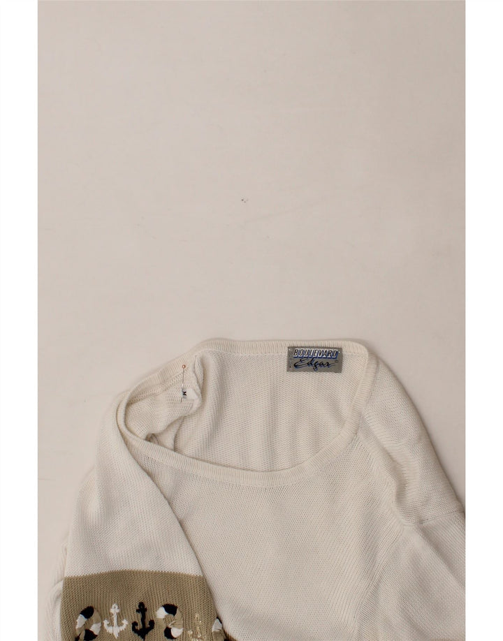 VINTAGE Womens Boat Neck Jumper Sweater UK 14 Medium White Nautical Vintage Vintage and Second-Hand Vintage from Messina Hembry 