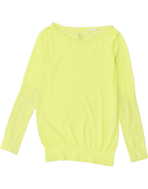NIKE Top Dri Fit da donna a maniche lunghe UK 10 Small Verde Poliestere