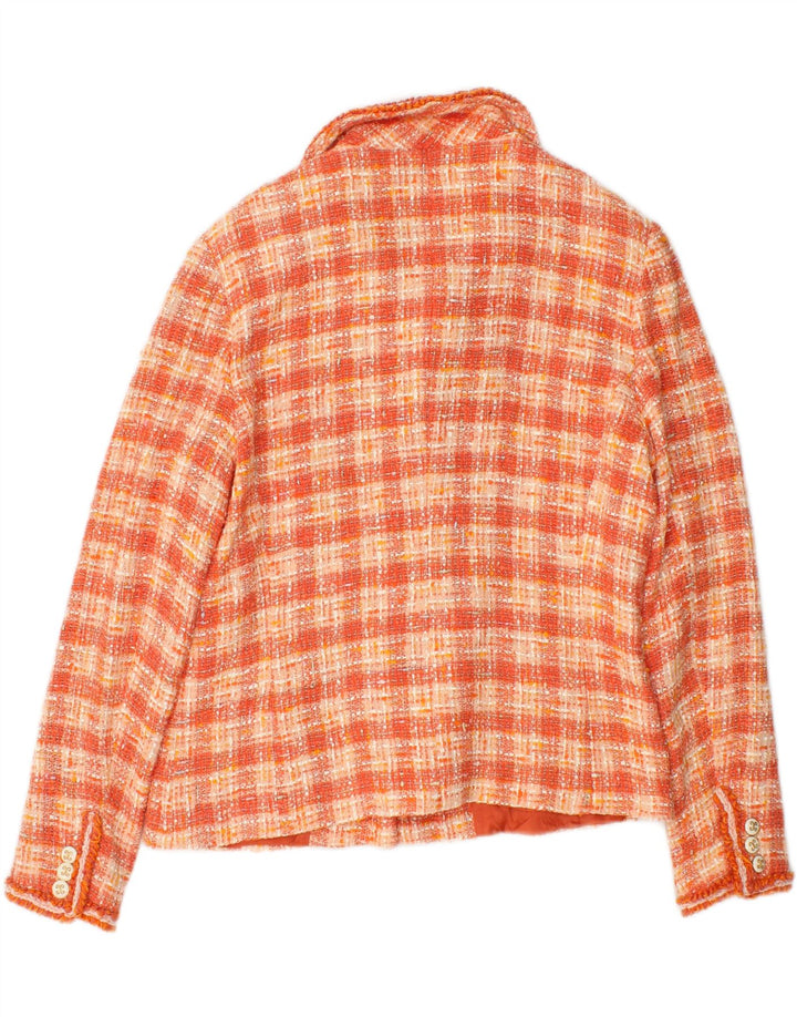 VINTAGE Womens 4 Button Blazer Jacket UK 14 Medium Orange Check Vintage Vintage and Second-Hand Vintage from Messina Hembry 