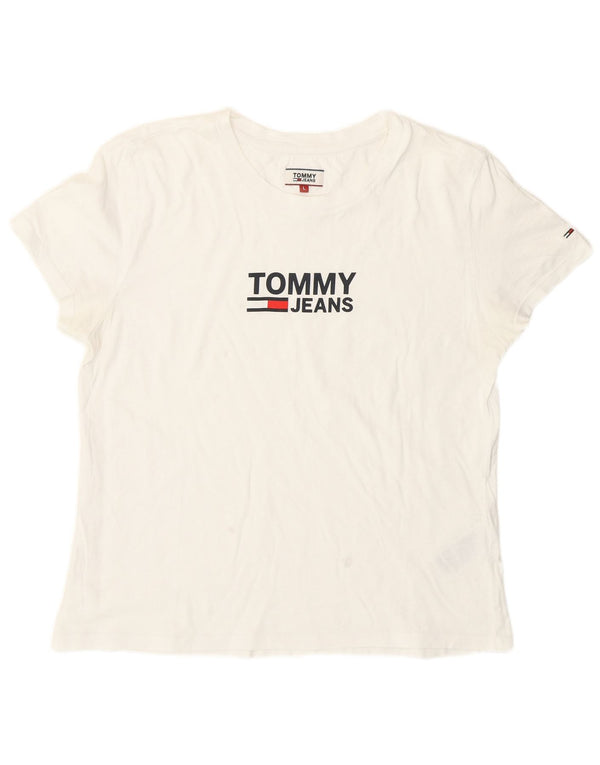 T-shirt grafica da donna Tommy Hilfiger Top UK 16 grande cotone bianco