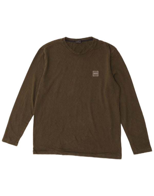 Hugo Boss Top da uomo a maniche lunghe in cotone kaki medio