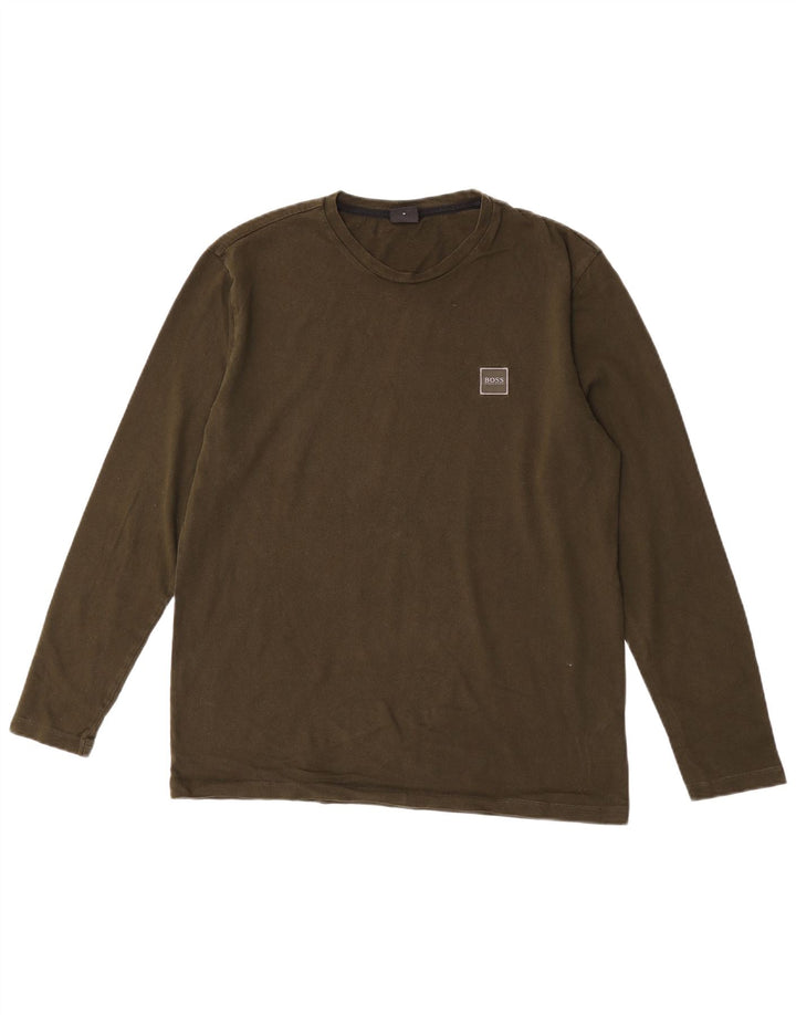 Hugo Boss Top da uomo a maniche lunghe in cotone kaki medio