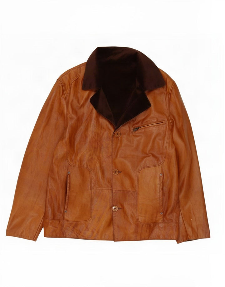 Giacca reversibile in pelle da uomo vintage IT 52 grande marrone