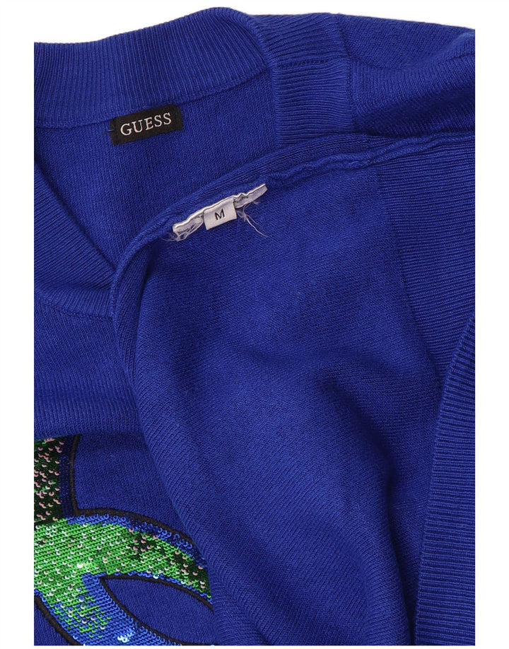 Maglione maglione girocollo con grafica da donna Guess UK 14 Blu medio