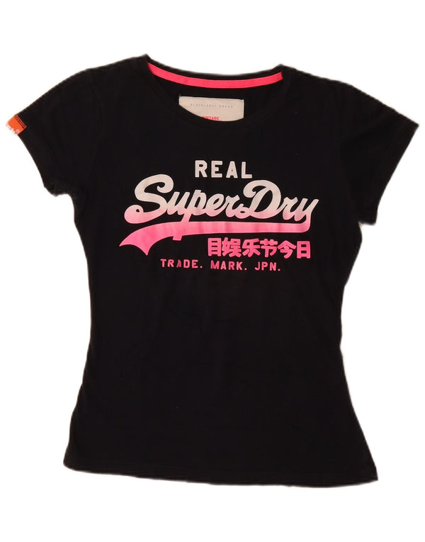 T-shirt grafica da donna Superdry Top UK 6 XS cotone nero