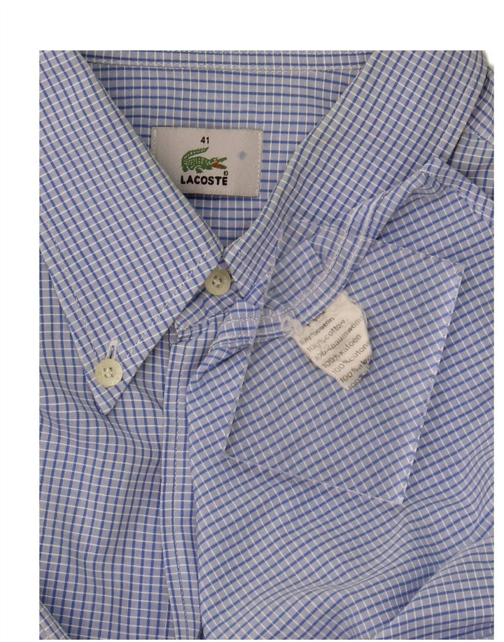 LACOSTE Mens Short Sleeve Shirt Size 41 Medium Blue Check Cotton