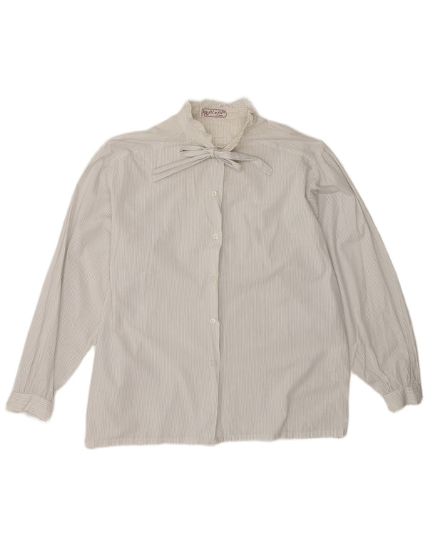 Vintage Womens Front Tie Shirt Blouse UK 16 Large White Striped