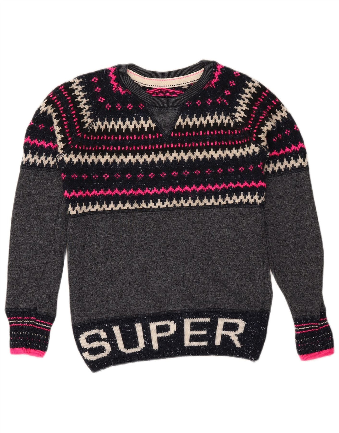 Maglione maglione girocollo da donna SUPERDRY UK 6 XS Blu navy Fair Isle