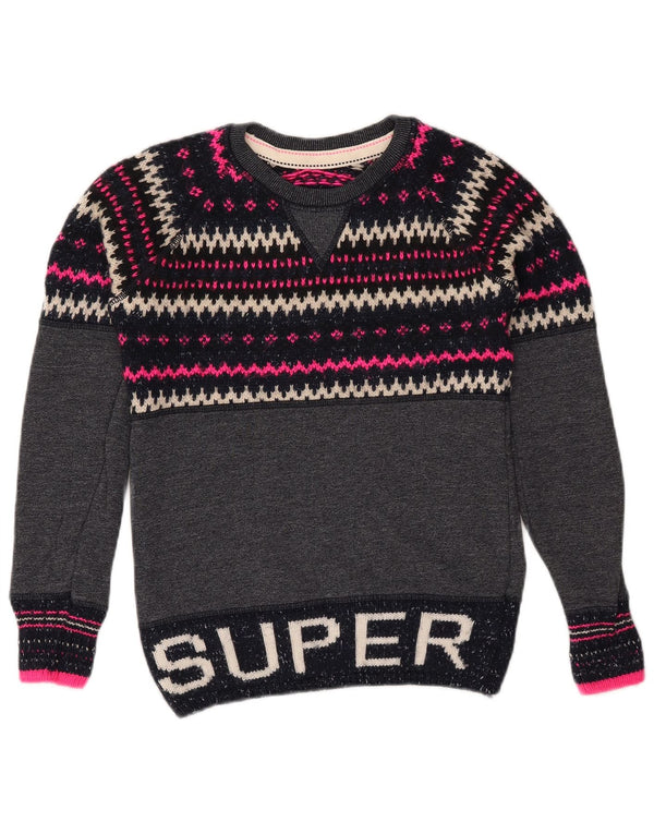 Maglione maglione girocollo da donna SUPERDRY UK 6 XS Blu navy Fair Isle