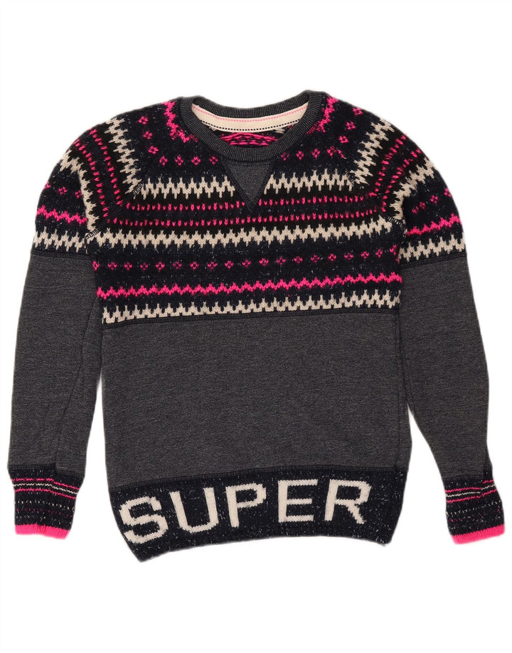 Maglione maglione girocollo da donna SUPERDRY UK 6 XS Blu navy Fair Isle