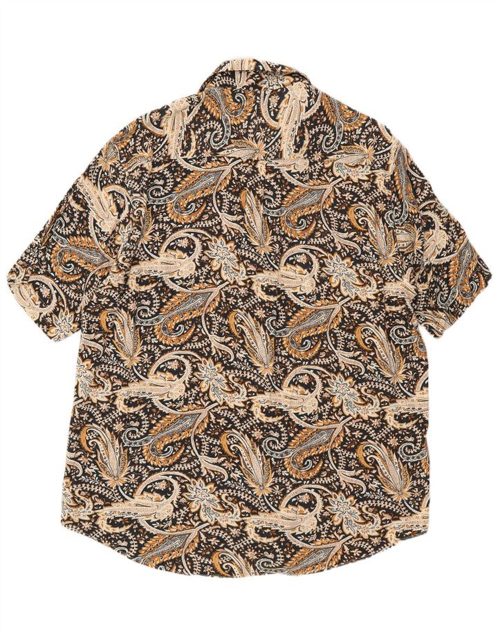 Camicia vintage da uomo a maniche corte grande motivo cachemire nero