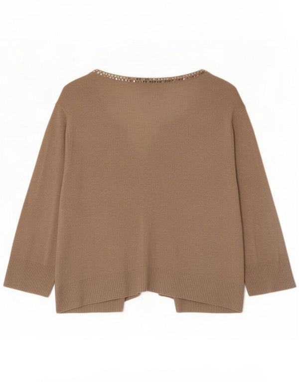 Max & Co. Maglione cardigan corto da donna con maniche a 3/4 UK 14 Large Beige Viscosa