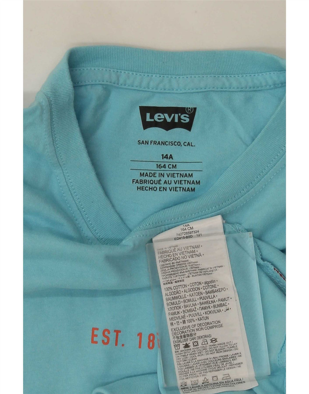 T-shirt grafica per ragazzi Levi's Top 13-14 anni in cotone blu