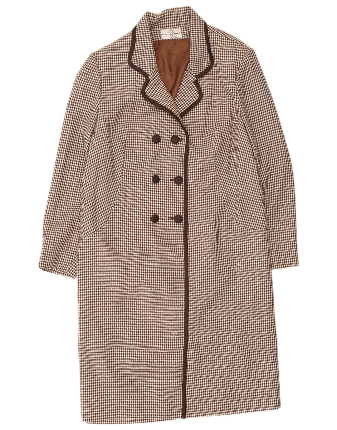 Cappotto doppiopetto da donna Alta Moda UK 8 piccolo pied de poule marrone