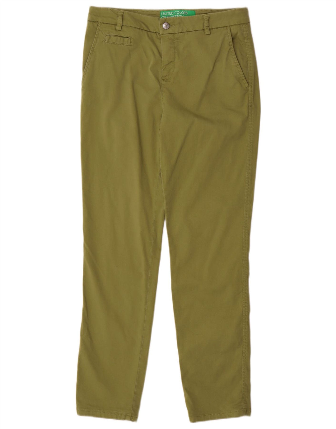 Pantaloni chino slim a vita alta da donna BENETTON UK 10 Small W30 L29 Khaki