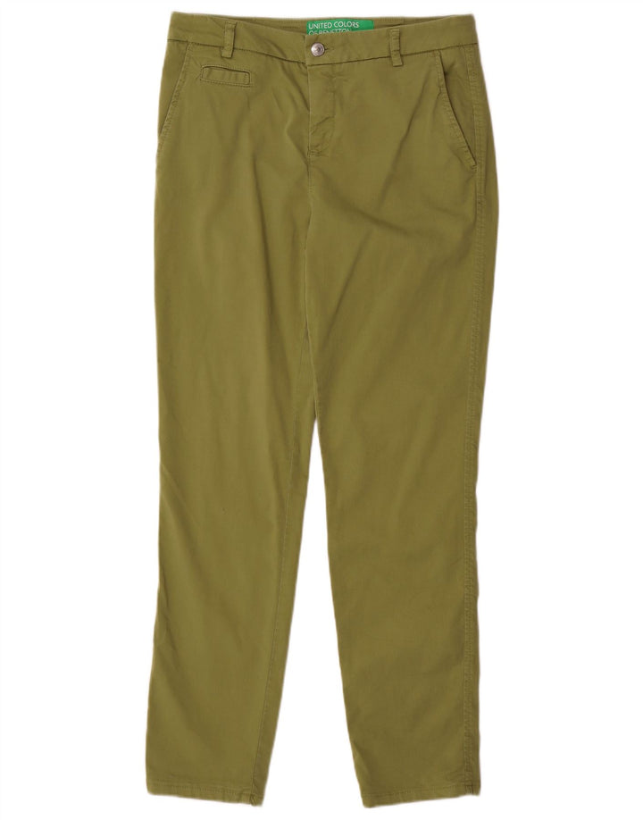 Pantaloni chino slim a vita alta da donna BENETTON UK 10 Small W30 L29 Khaki